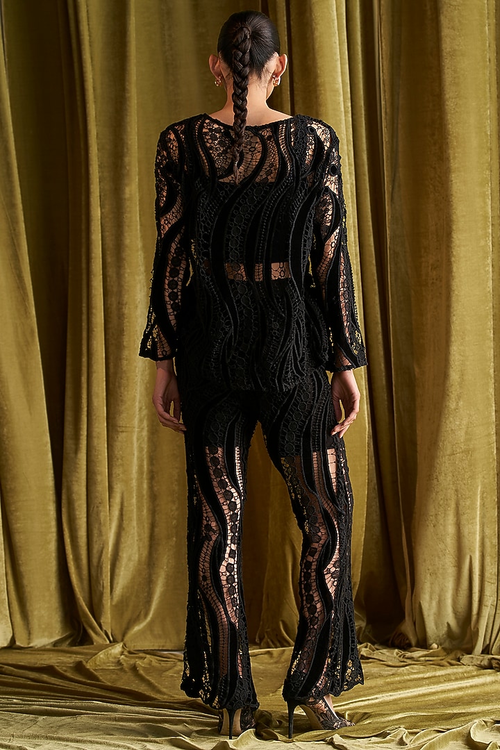 Black Velvet Cutwork Embroidered Co-Ord Set by QALA CLOTHING at Pernia's Pop Up Shop