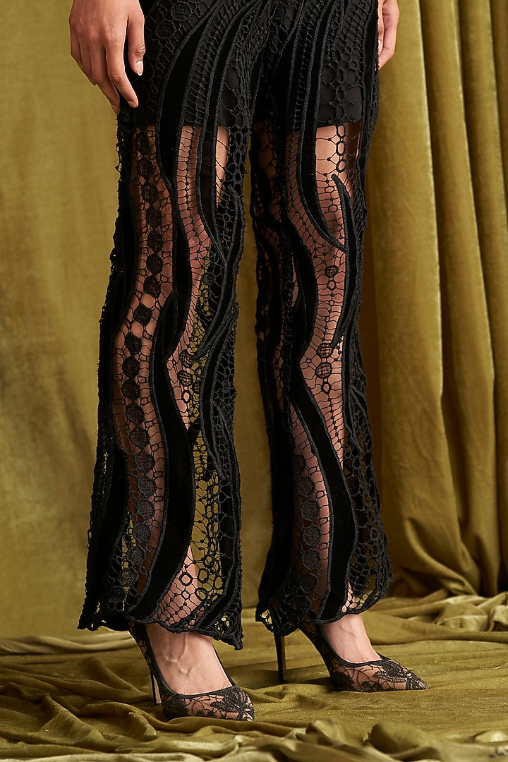 Black Velvet Cutwork Embroidered Co-Ord Set by QALA CLOTHING at Pernia's Pop Up Shop