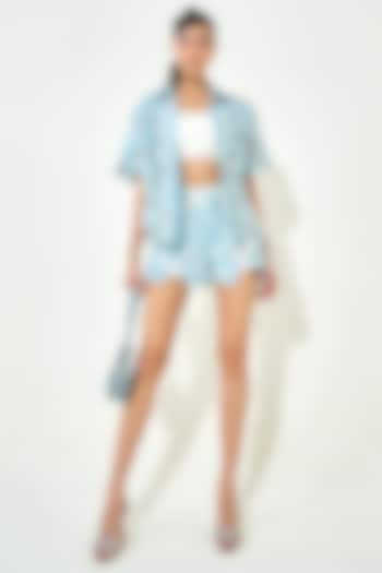 Light Blue Denim Cutwork Embroidered Co-Ord Set by QALA CLOTHING at Pernia's Pop Up Shop