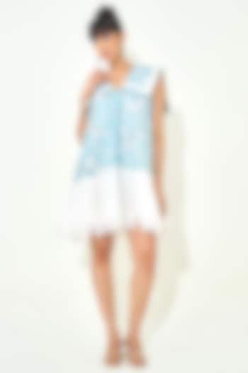 Light Blue Denim Cutwork Embroidered Co-Ord Set by QALA CLOTHING at Pernia's Pop Up Shop