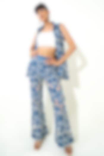 Dark Blue Denim Cutwork Embroidered Co-Ord Set by QALA CLOTHING at Pernia's Pop Up Shop
