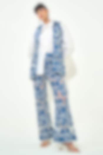 Dark Blue Denim Cutwork Embroidered Co-Ord Set by QALA CLOTHING at Pernia's Pop Up Shop