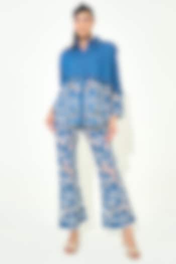 Dark Blue Denim Cutwork Embroidered Co-Ord Set by QALA CLOTHING at Pernia's Pop Up Shop