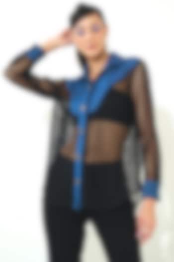 Blue & Black Denim Shirt by QALA CLOTHING at Pernia's Pop Up Shop