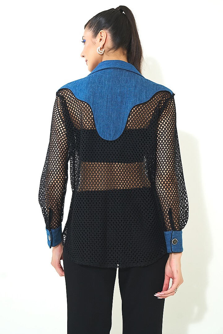 Blue & Black Denim Shirt by QALA CLOTHING at Pernia's Pop Up Shop