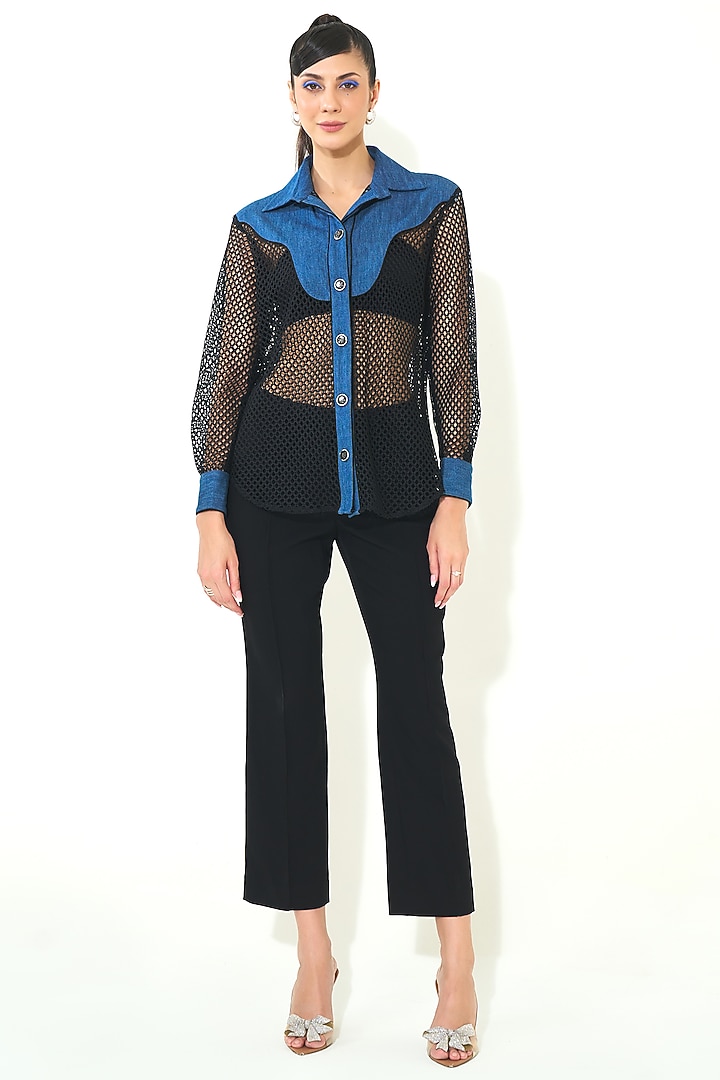 Blue & Black Denim Shirt by QALA CLOTHING at Pernia's Pop Up Shop