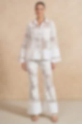 White Mesh Floral Embroidered Co-Ord Set by QALA CLOTHING at Pernia's Pop Up Shop