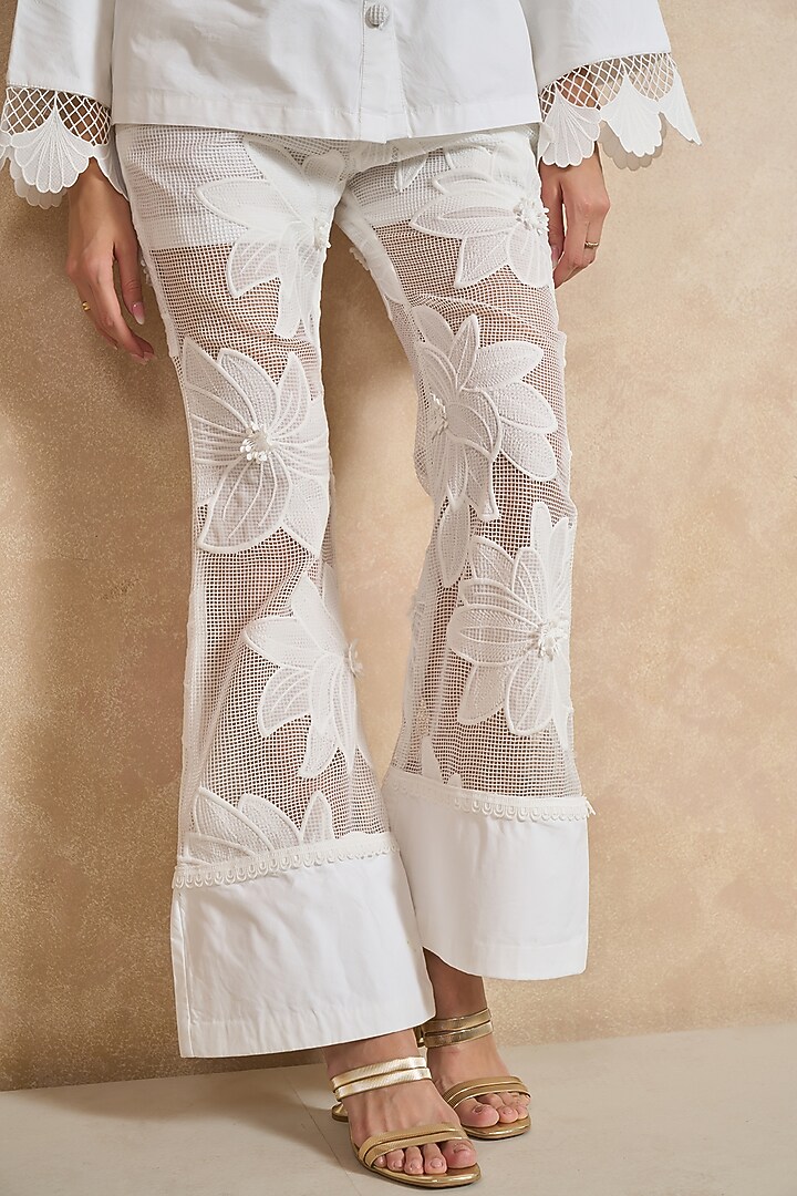 White Mesh Floral Embroidered Co-Ord Set by QALA CLOTHING at Pernia's Pop Up Shop