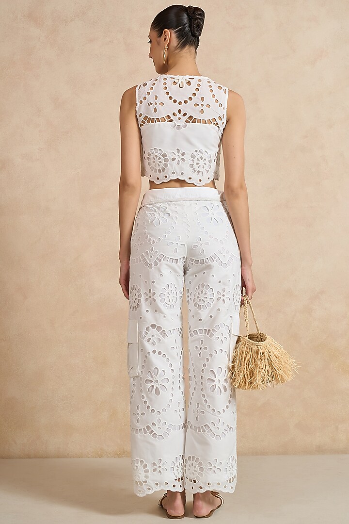 White Cotton Cutwork Embroidered Co-Ord Set by QALA CLOTHING at Pernia's Pop Up Shop