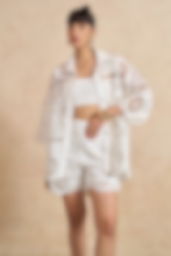 White Cotton Cutwork Embroidered Co-Ord Set by QALA CLOTHING at Pernia's Pop Up Shop