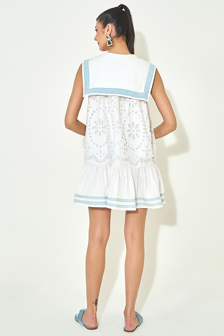 White Cotton Cutwork Embroidered Summer Dress by QALA CLOTHING at Pernia's Pop Up Shop