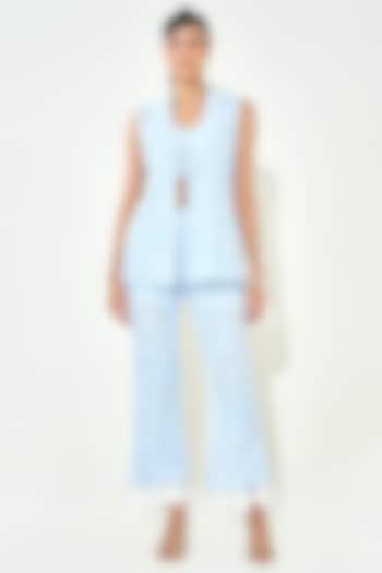 Blue Denim Embroidered Co-Ord Set by QALA CLOTHING at Pernia's Pop Up Shop