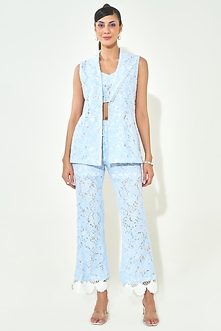 Blue Denim Embroidered Co-Ord Set by QALA CLOTHING