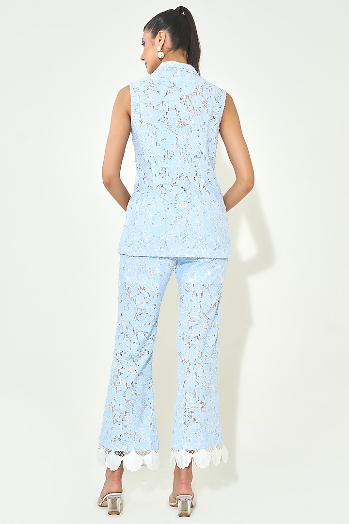 Blue Denim Embroidered Co-Ord Set by QALA CLOTHING at Pernia's Pop Up Shop