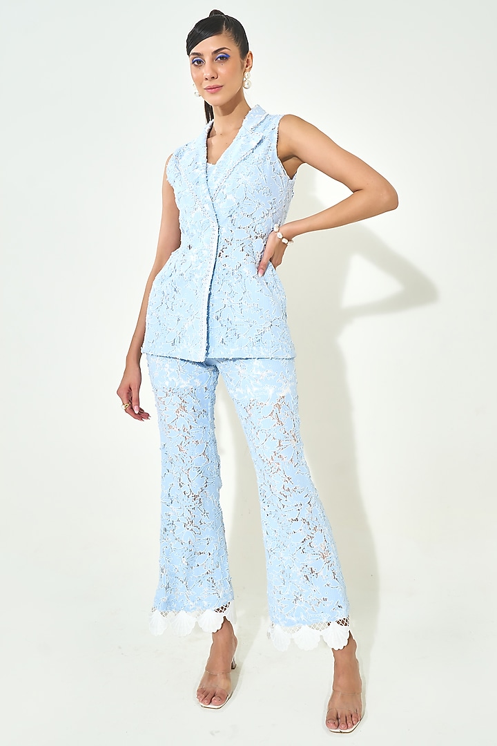 Blue Denim Embroidered Co-Ord Set by QALA CLOTHING at Pernia's Pop Up Shop
