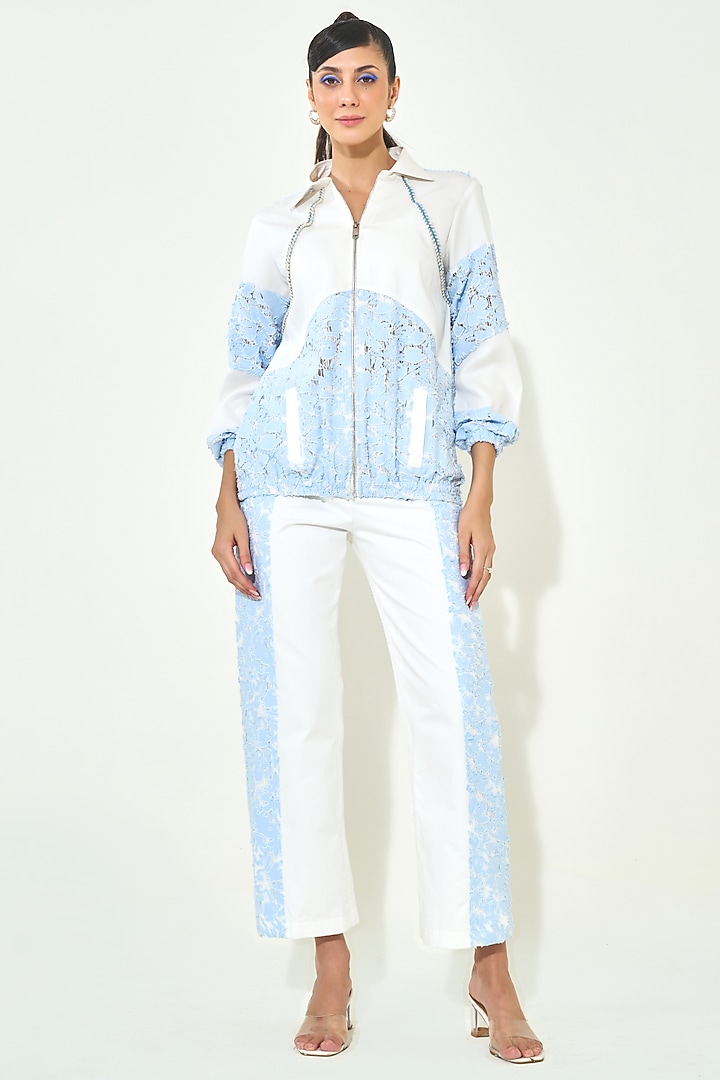 Blue Denim Embroidered Co-Ord Set by QALA CLOTHING at Pernia's Pop Up Shop