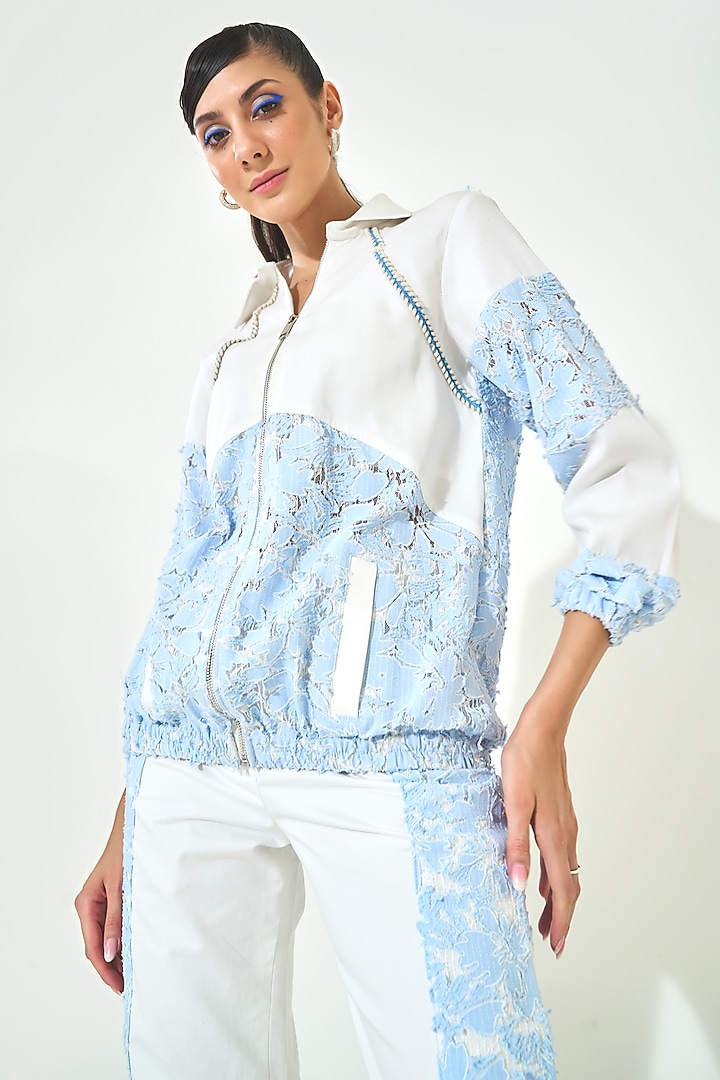 Blue Denim Embroidered Co-Ord Set by QALA CLOTHING at Pernia's Pop Up Shop