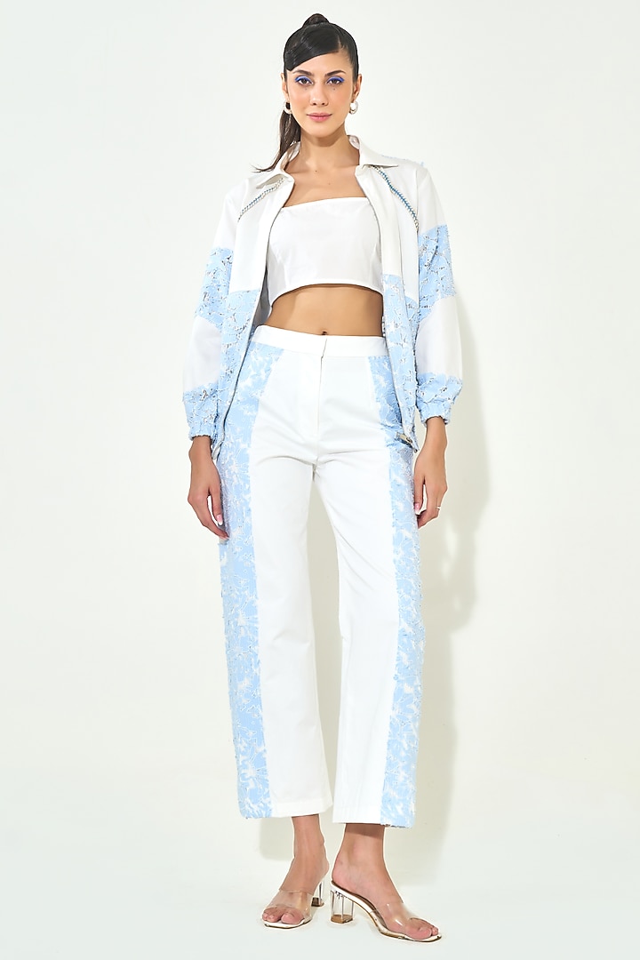 Blue Denim Embroidered Co-Ord Set by QALA CLOTHING at Pernia's Pop Up Shop