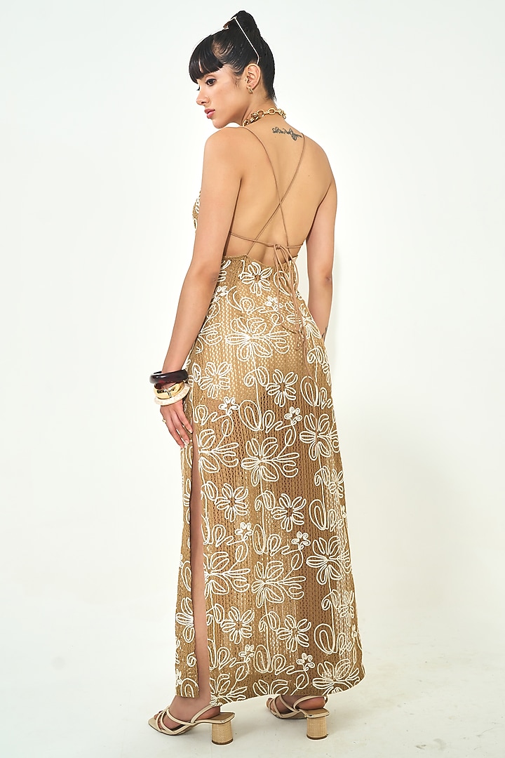 Beige Knit Maxi Summer Dress by QALA CLOTHING at Pernia's Pop Up Shop