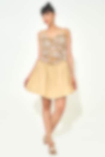Beige Knit & Cotton Poplin Summer Dress by QALA CLOTHING at Pernia's Pop Up Shop