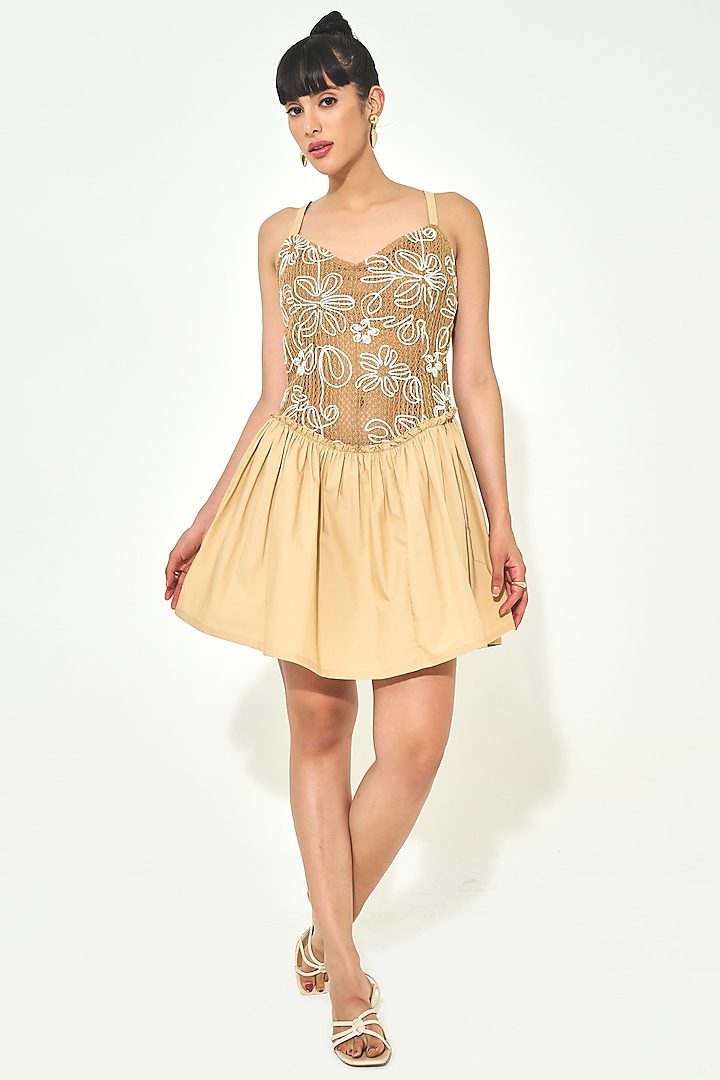 Beige Knit & Cotton Poplin Summer Dress by QALA CLOTHING at Pernia's Pop Up Shop