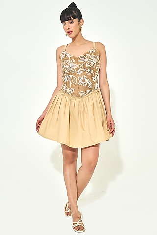 Beige Knit & Cotton Poplin Dress by QALA CLOTHING