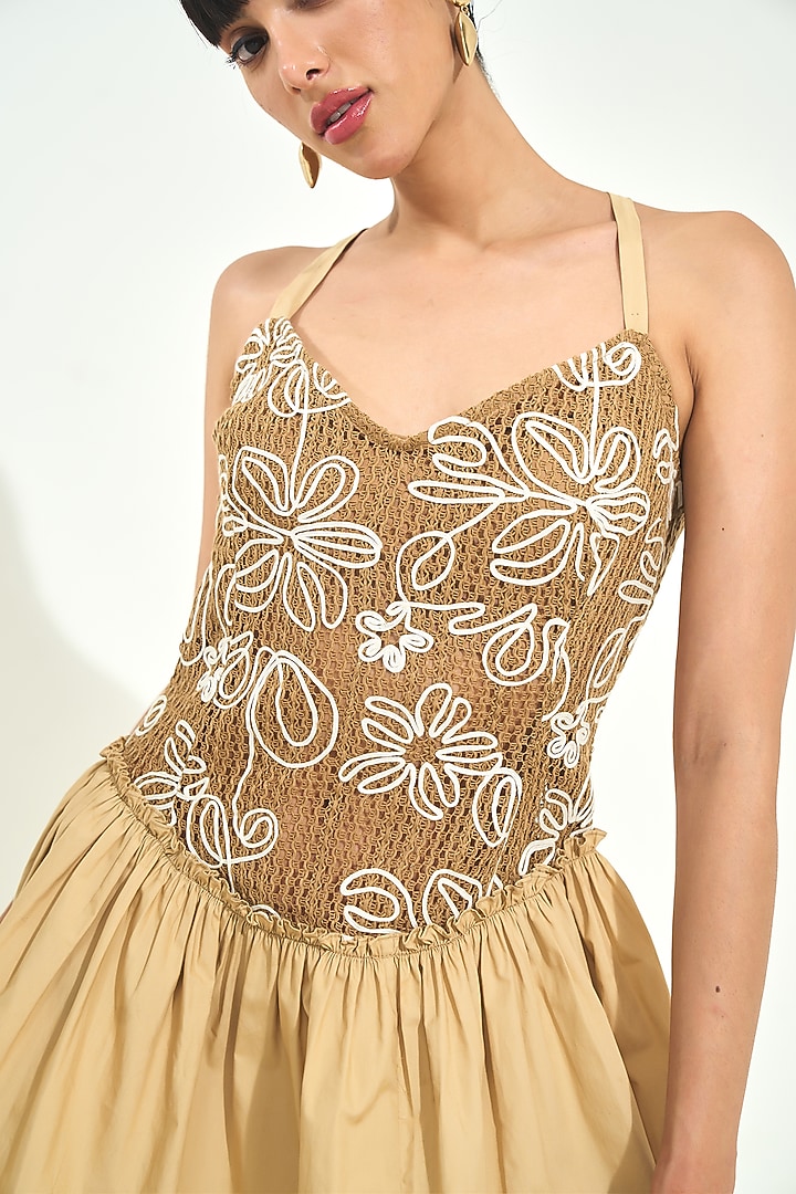 Beige Knit & Cotton Poplin Summer Dress by QALA CLOTHING at Pernia's Pop Up Shop