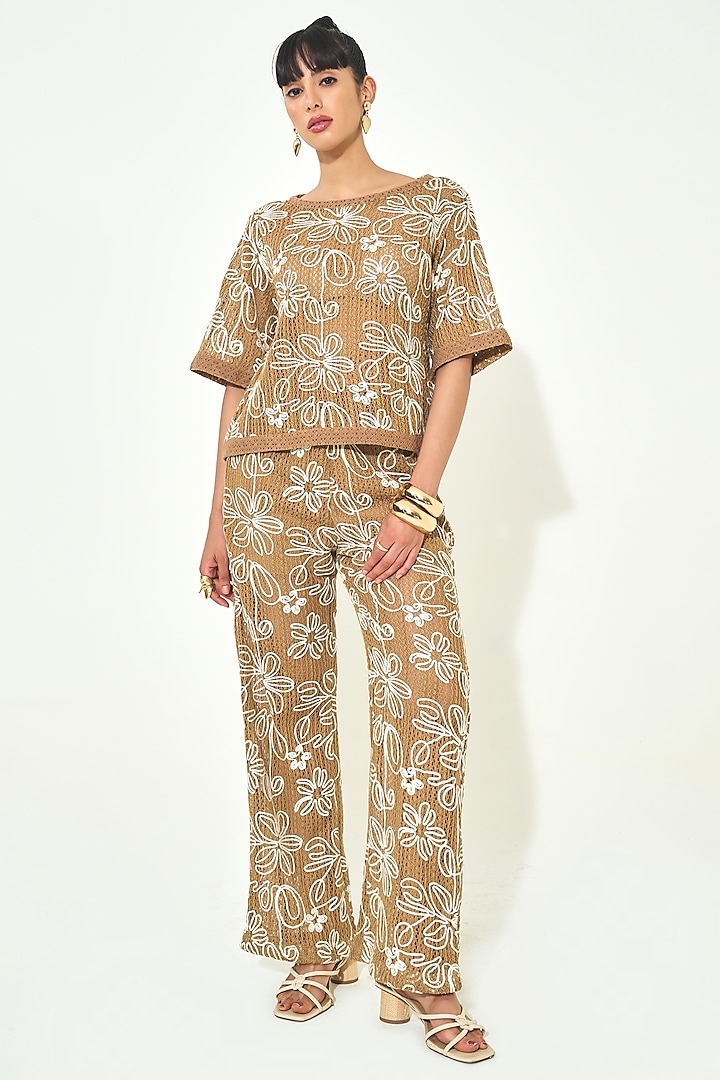 Beige Knit Co-Ord Set by QALA CLOTHING at Pernia's Pop Up Shop