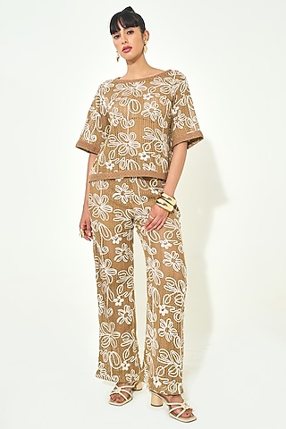Beige Knit Co-Ord Set by QALA CLOTHING