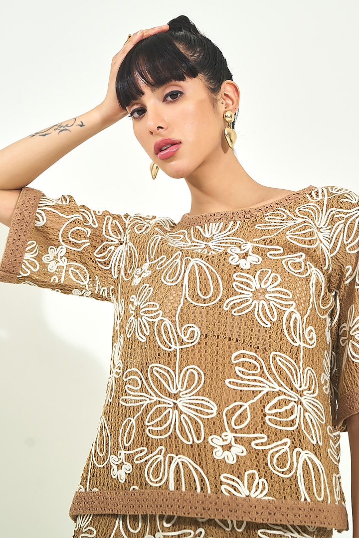 Beige Knit Co-Ord Set by QALA CLOTHING at Pernia's Pop Up Shop