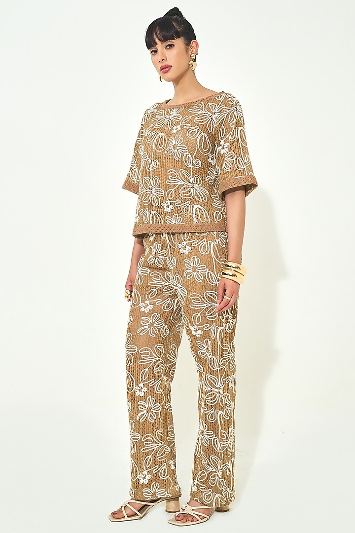Beige Knit Co-Ord Set by QALA CLOTHING at Pernia's Pop Up Shop