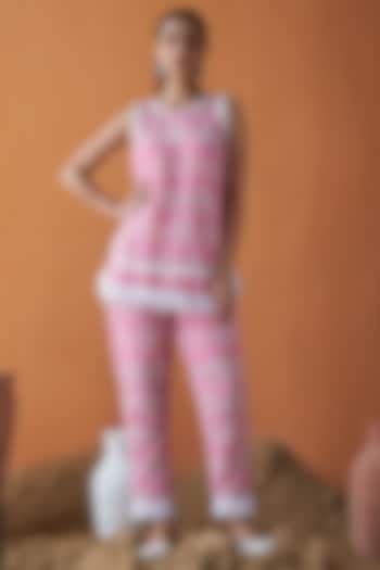 Hot Pink Cotton Schiffli Co-Ord Set by QALA CLOTHING
