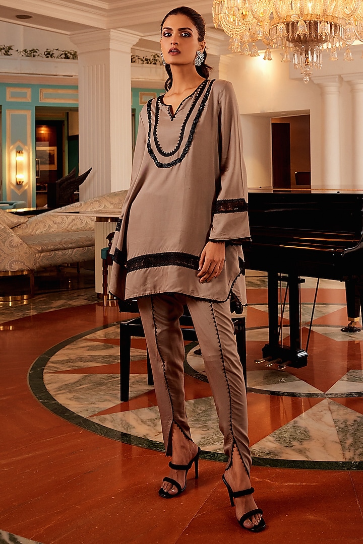 Grey Cotton Cambric Dhoti Set by QALA CLOTHING at Pernia's Pop Up Shop