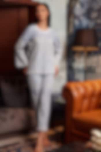 Powder Blue Cotton Schiffli Co-Ord Set by QALA CLOTHING at Pernia's Pop Up Shop