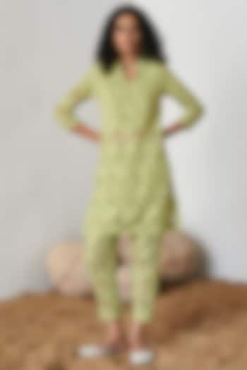 Mint Green Cotton Schiffli Cutwork Co-Ord Set by QALA CLOTHING at Pernia's Pop Up Shop