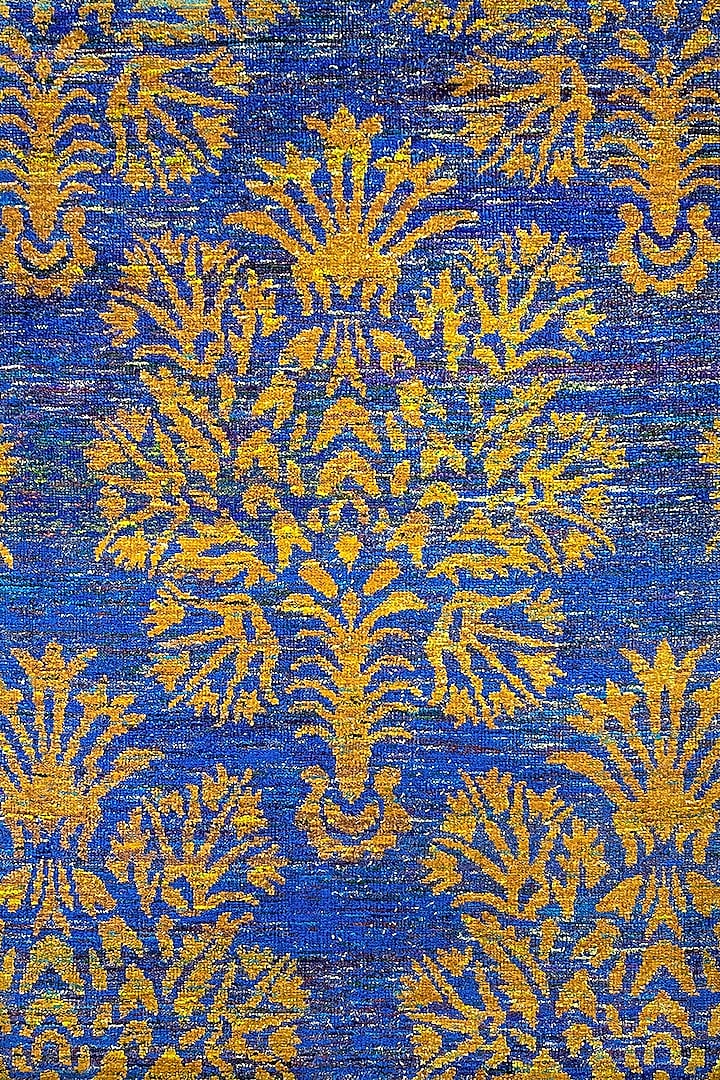 Blue & Yellow Abstract Hand-Knotted Carpet by QAALEEN