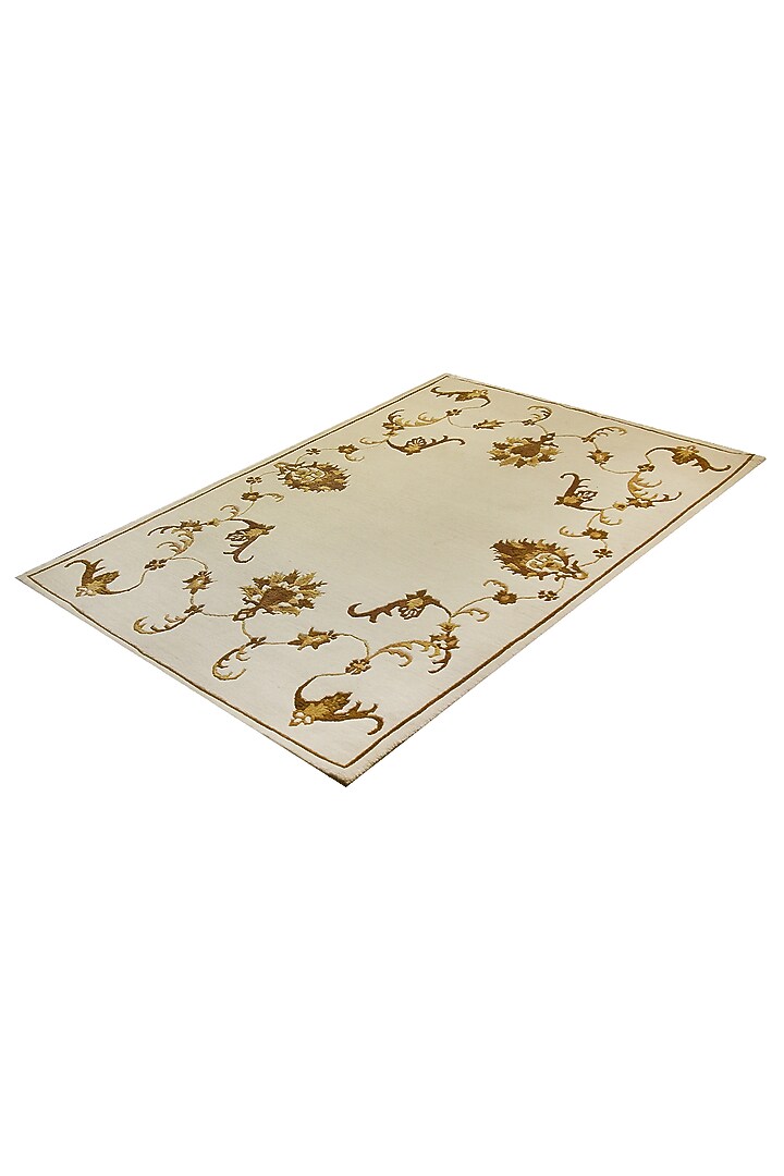 Cream & Gold Wool Handcrafted Carpet by QAALEEN at Pernia's Pop Up Shop