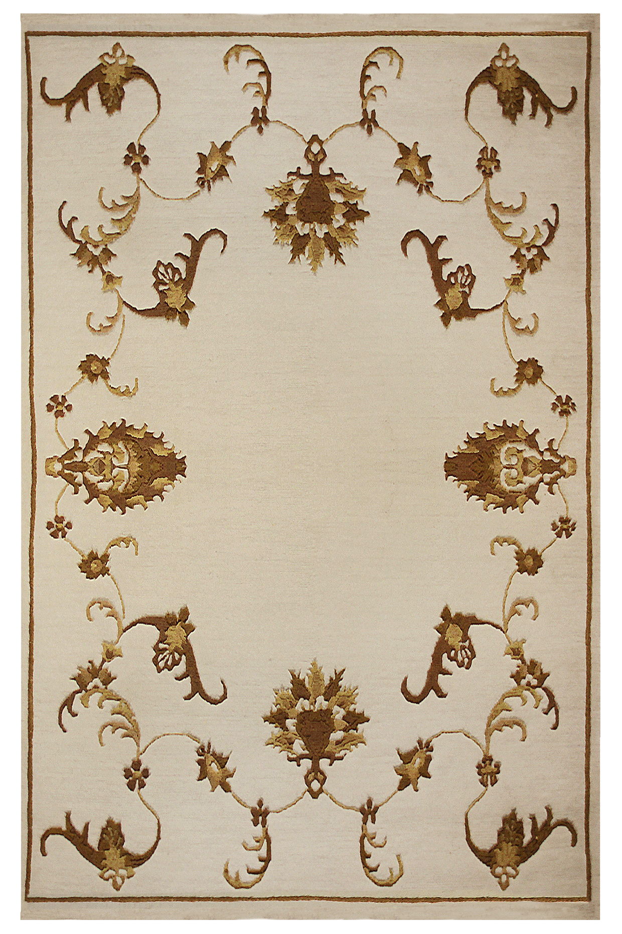 Cream & Gold Wool Handcrafted Carpet by QAALEEN