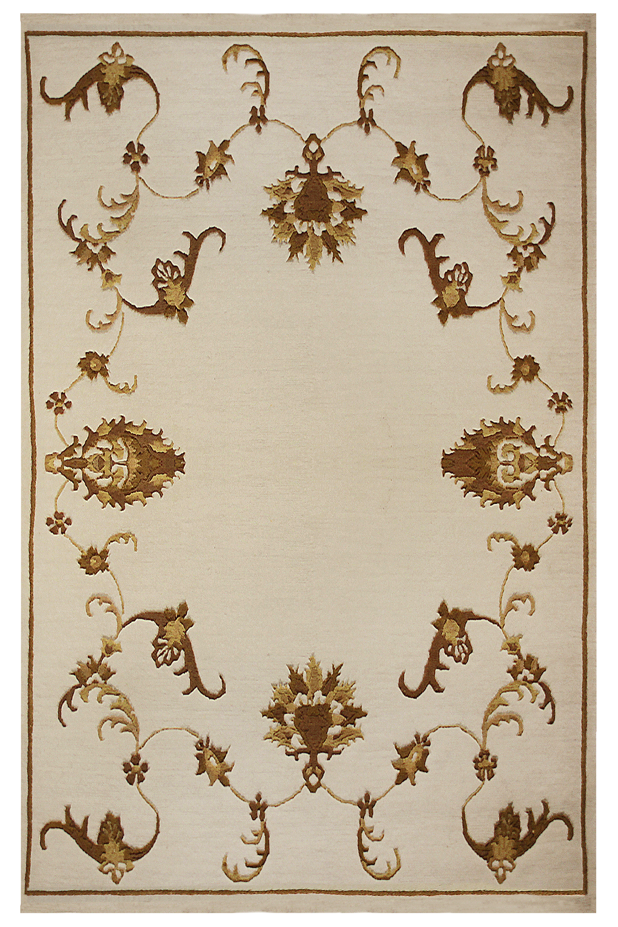 Cream & Gold Wool Handcrafted Carpet by QAALEEN