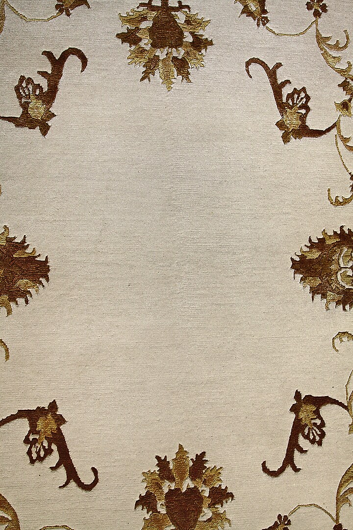 Cream & Gold Wool Handcrafted Carpet by QAALEEN at Pernia's Pop Up Shop