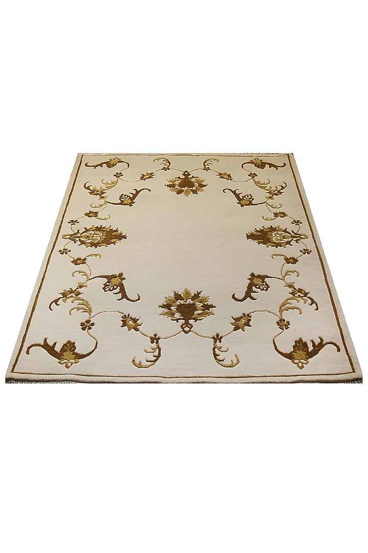 Cream & Gold Wool Handcrafted Carpet by QAALEEN at Pernia's Pop Up Shop