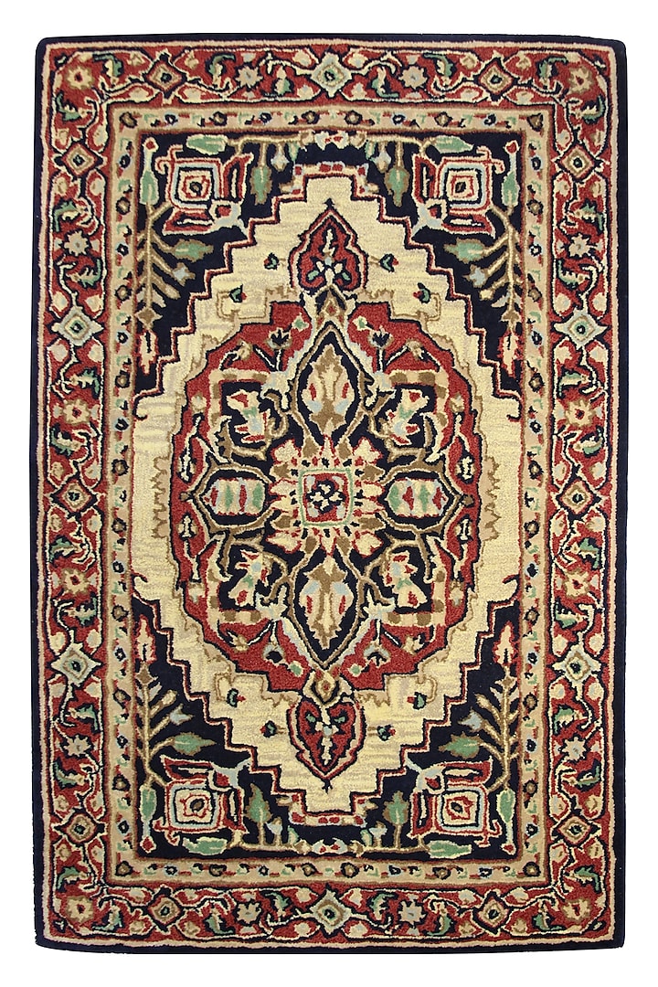 Multi-Colored Woolen Handcrafted Rug by QAALEEN