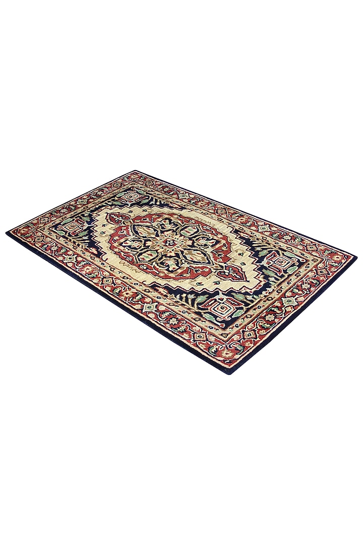 Multi-Colored Woolen Handcrafted Rug by QAALEEN at Pernia's Pop Up Shop