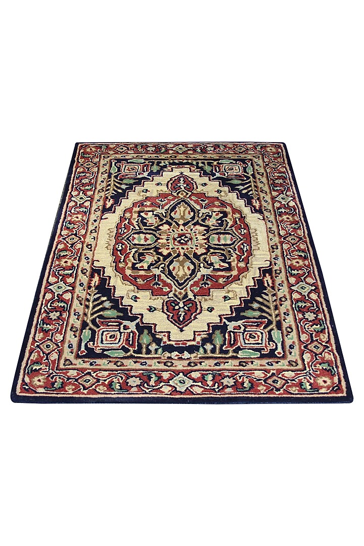 Multi-Colored Woolen Handcrafted Rug by QAALEEN at Pernia's Pop Up Shop