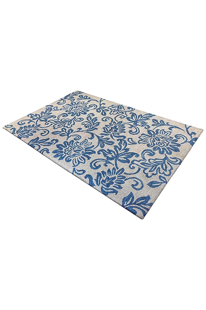 Blue & Grey Handwoven Carpet by QAALEEN at Pernia's Pop Up Shop
