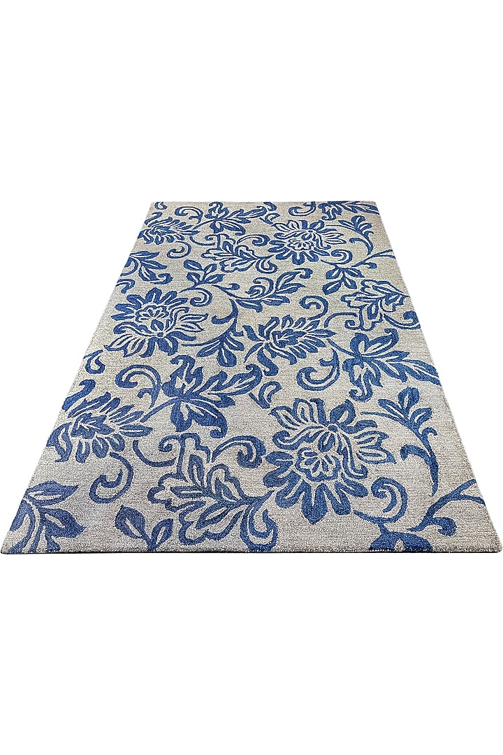 Blue & Grey Handwoven Carpet by QAALEEN at Pernia's Pop Up Shop