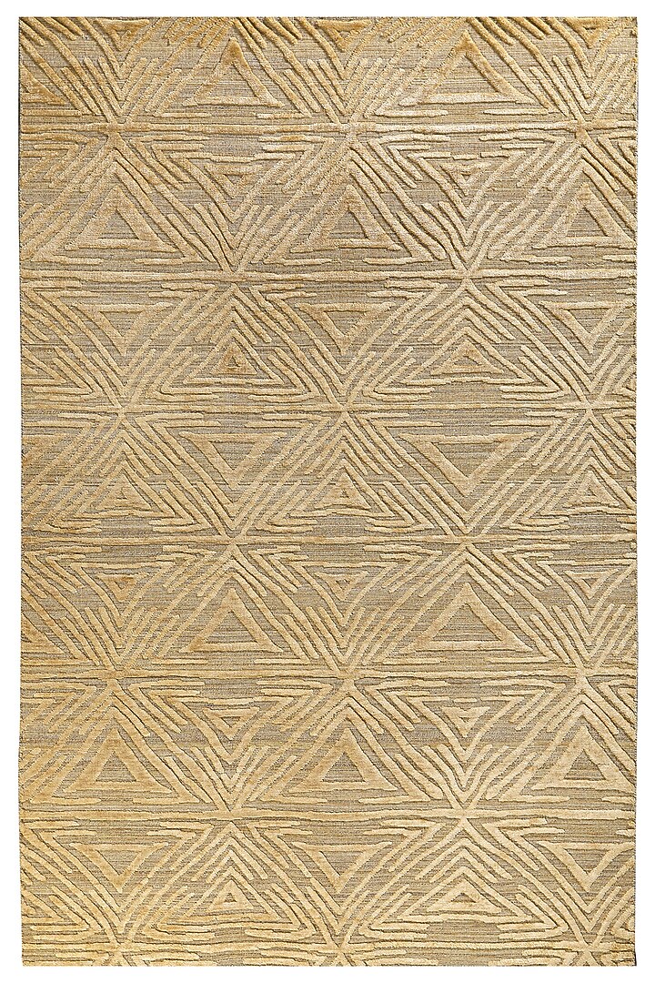 Golden Viscose Silk Hand-Woven Rug by QAALEEN at Pernia's Pop Up Shop