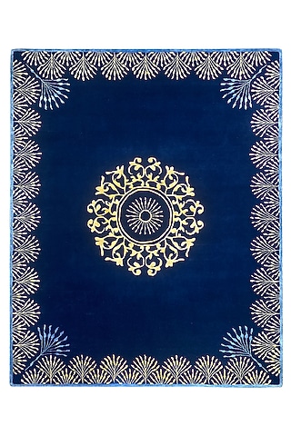 Blue Golden Wool & Silk Handcrafted Carpet by QAALEEN