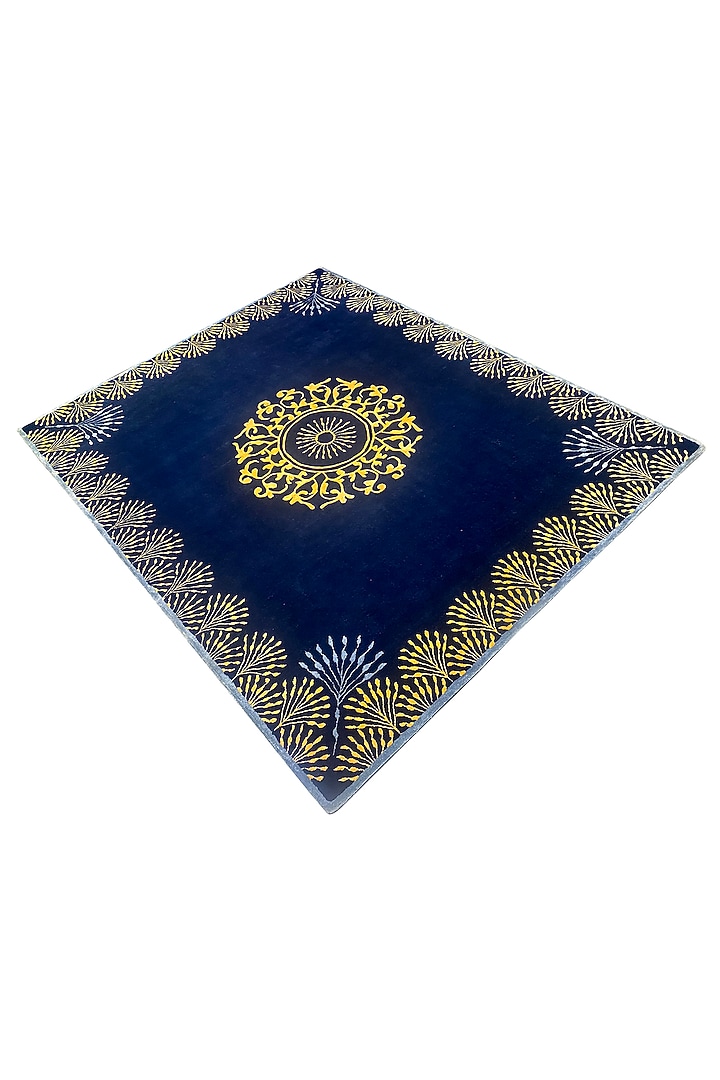 Blue Golden Wool & Silk Handcrafted Carpet by QAALEEN at Pernia's Pop Up Shop