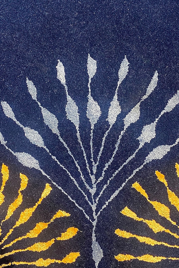 Blue Golden Wool & Silk Handcrafted Carpet by QAALEEN at Pernia's Pop Up Shop